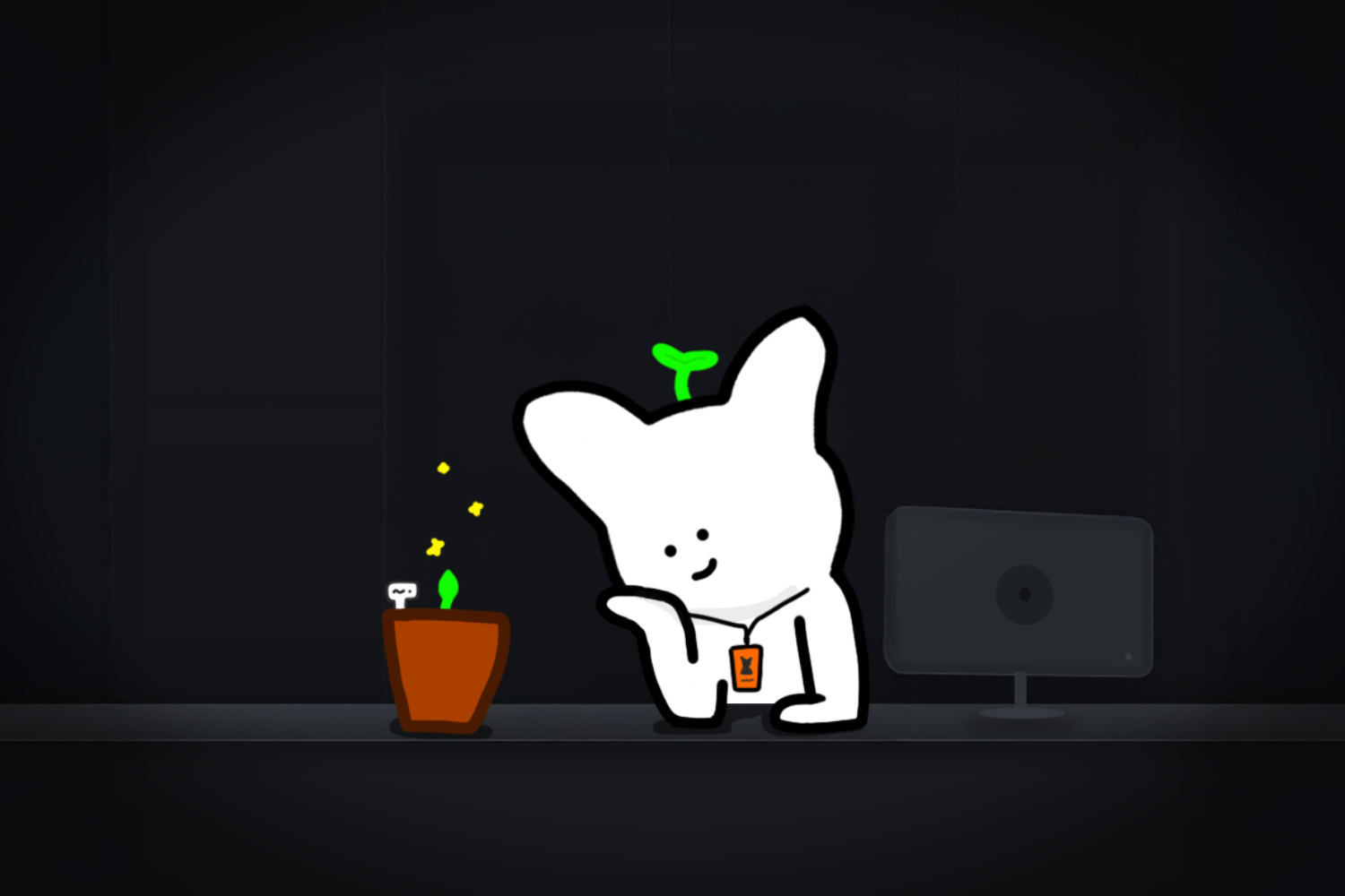 새싹을 살피는 데브투인트 마스코트
